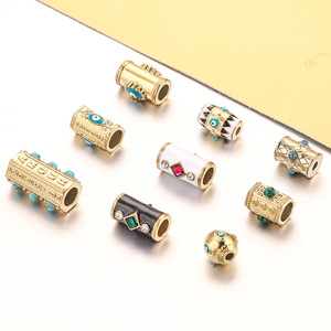 Cuentas espaciadoras grandes de ojo turco de esmalte turquesa con pedrería |   Cuentas de Tubo de Acero Inoxidable con Baño de Oro PVD de 18K para la Creación de Joyería DIY - Product Image 4