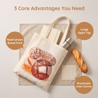 Tas Tote Kanvas Linen Daur Ulang Ramah Lingkungan BunnyTote yang Dapat Disesuaikan, Cetakan Roti Lukis Tangan, Tas Belanja Harian yang Dapat Digunakan Kembali