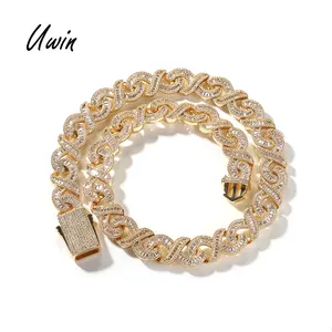  Catena a maglia cubana anello infinito gioielli Hip Hop Iced Square zircone CZ collana in oro catena a maglia cubana collana in oro con diamanti 18k