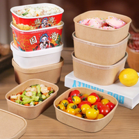 Bol carré en papier kraft biodégradable et écologique, jetable, pour biscuits, salades et aliments pour animaux, avec logo personnalisé, taille et couvercle disponibles