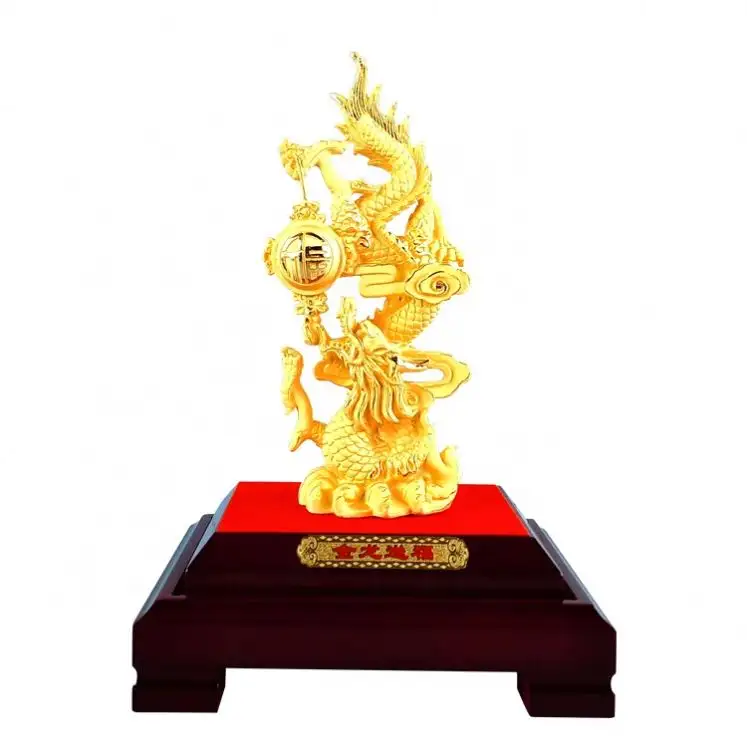Presentes de luxo personalizados para decoração doméstica Zodiac Animals 24K Pure Gold Plating Ano 2024 Mascote Artesanato Estátua do dragão dourado chinês