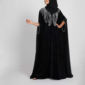 فستان نسائي بكاب من المخمل مزين باللؤلؤ, فستان إسلامي طويل فاخر عالي الجودة من طراز std1000