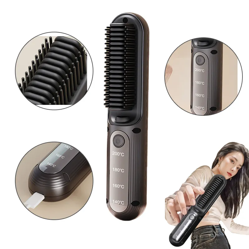 2024 Amazon Hot Selling Services Wireless Multi-Function Ionic Electric Straight Comb Powered by USB/Battery