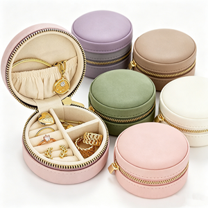<b>Vintage</b> Retro Morandi Color Recycled Material Jewelry Organizer <b>Box</b> Hidden Double Layer Built-in Mirror Mini Portable Zipper - Product Image 3
