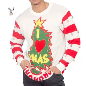 Nanteng Custom Men's Sweater Xmas Small Bell Knitting Patterns Christmas Sweater