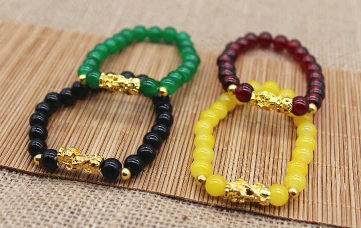 Bracciali da uomo in pietra ossidiana, Piyao Sei Parole Bracciale in Cristallo di Ossidiana Nera Naturale for la Protezione Feng Shui Ricchezza Bracciale in Pietra Mantra Intagliata for Uomini e Donne