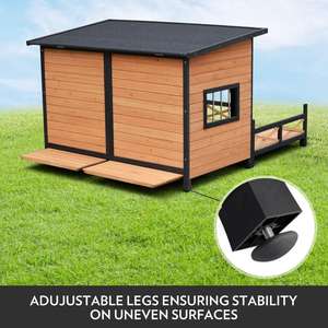 Jaulas para mascotas, portadores de madera maciza, casas impermeables para perros con puertas de <span class=keywords><strong>PVC</strong></span> y porche - Product Image 6