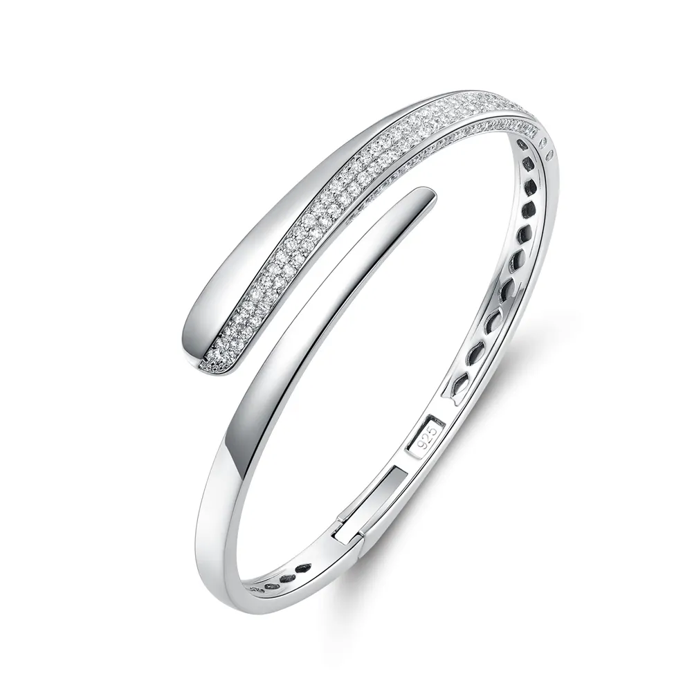 Zircon Cuff Silver Bangle New Simple Design Custom Personality Women Bracelets BANGLES WOMEN'S Trendy Bracelet