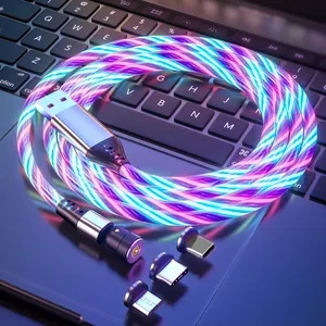 Em linha reta e design em forma de L LED fluindo cabo USB magnético carregador luminosa luz acessórios do telefone magnética magnética LEVOU A cabo