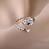 Bague ajustable en alliage en forme d'œil, micro-pavée de zircone cubique, pour femme, idéale pour les fêtes et le quotidien, bijou tendance