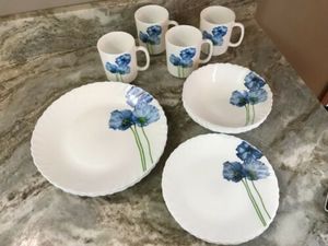 Vaisselle en porcelaine opale bleue, peinte à la main, écologique, assiettes, bols, tasses - Product Image 3