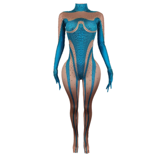 Body Sexy Ajustado de Manga Larga con Estampado y Pedrería para Mujer, Ideal para Fiestas y Clubes - Product Image 1
