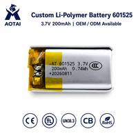 Batterie LiPo OEM au lithium polymère rechargeable sur mesure en gros, cellule 601525 3.7V 200mAh pour souris sans fil et dispositifs portables