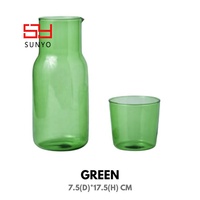 Carafe et verre à eau Midnight de 19 oz en verre borosilicate bleu cobalt, ambre, vert, couleur unie, avec couvercle en verre