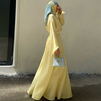 Grosir Abaya Muslim Wanita Kasual Sederhana Gaya Dubai Warna Solid Atasan Kancing Rok Pinggang Tinggi 2 Potong Set Panjang Lantai Ukuran Besar