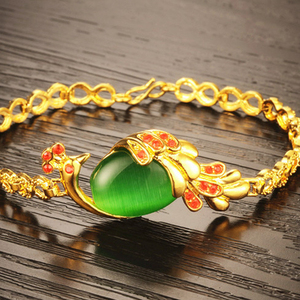 Dubai Gold Jewelry <strong>Taobao</strong> Source European Coin Gold Plated Jewelry <strong>Wholesale</strong> Agate Opal Gold Plated Peacock Bracelet Female - Product Image 5