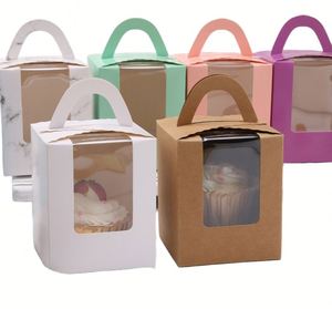 Single Cupcake Boxes Individual Cupcake <b>Containers</b> Muffins Cupcake Carriers Holder Kraft Pastry <b>Containers</b> with Window & Handle - Product Image 3