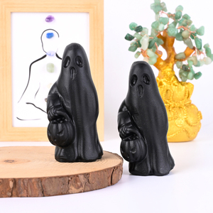 Venta al por Mayor de Piedras Preciosas Naturales, Cristales Decorativos, Esculturas de Obsidiana Negra con Forma de Fantasma para Decoraciones de Halloween - Product Image 3