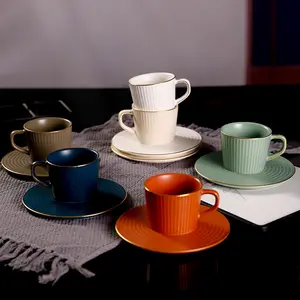 Saucer And Tea Cups The Latest Nordic Design Round Shape Golden Rim Ceramic Afternoon Tea Latte Cup With Saucer