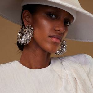 Women's Elegant Runway Accessories Rhinestone <b>Drop</b> <b>Earrings</b> with Exaggerated Geometric Hoop Design <b>Fashion</b> Sense Jewelry - Product Image 3