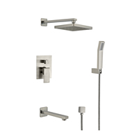 Système de douche chromé Ensemble de robinet de douche de salle de bain Pommeau de douche et ensemble de poignée avec bec de baignoire mural carré en laiton de 8 pouces
