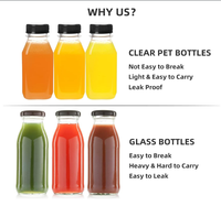 Bouteilles de jus en plastique Smoothie réutilisables de 12oz avec bouchon, récipient à jus avec couvercle pour réfrigérateur, récipient à boisson en vrac transparent vide