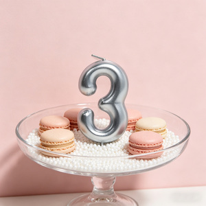Vela Decorativa para Pastel de Cumpleaños, Número 3 Plateado, de Parafina, Sin Aroma, Sin Goteo, 6 cm - Product Image 5