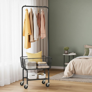 Clothing Organizer With Caster Wheels Portable Laundry Basket And <b>Clothes</b> <b>Rack</b> Standing Type Rectangle Shape - Product Image 1