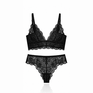 ملابس داخلية نسائية مثيرة ورائجة بحواف مزخرفة، 13 غرزة، وأكواب مثلثة بتصميم هالتر، ملابس داخلية مثيرة بنقشة زهور شفافة - Product Image 2