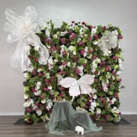 Mur de fleurs artificielles en soie mélangée, personnalisable, bleu, facile à installer, enroulable, pour mariages