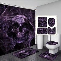 Rideau de Douche Halloween Crâne Squelette en Polyester, Rideau de Salle de Bain Imprimé Personnalisé Résistant à la Décoloration, Imperméable, Vente en Gros Moderne