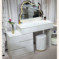 Table de toilette moderne de luxe YIFAN avec miroir éclairé réglable et amovible, cadre en fer, MDF blanc, pour chambre d'hôtel