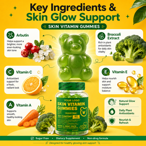 Gummies vitaminées éclaircissantes et illuminatrices pour la peau, certifiées GMP, sans sucre, véganes, à l'arbutine et à la vitamine C, pour une peau radieuse et éclatante (OEM/ODM) - Product Image 2