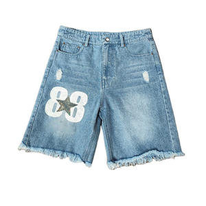 กางเกงขาสั้นออกกำลังกายผู้ชายรุ่นใหม่ ผ้าฝ้ายสั่งทำพิเศษ ความยาวระดับเข่า มีเชือกผูกเอว กางเกงขาสั้นผู้ชายสไตล์ Distressed สำหรับขาย - Product Image 6