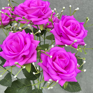 Roses <span class=keywords><strong>artificielles</strong></span> en velours de haute qualité en gros, roses à 7 têtes, roses Gemme et Gypsophile <span class=keywords><strong>pour</strong></span> la décoration intérieure - Product Image 3