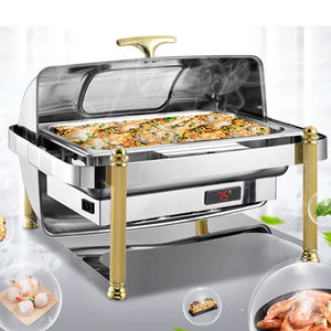 Luxuriöser 9L Rechteckiger Roll-Top Elektrischer Chafing Dish in Goldfarbe Speisenwärmer Chafing Dishes mit Glasfenster - Product Image 2