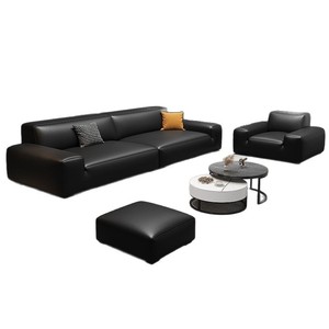 Italian Minimalist Black Bull Leather <b>Sofa</b> Straight Latex Block Couch <b>For</b> Living Room Apartment And Rental House - Product Image 5