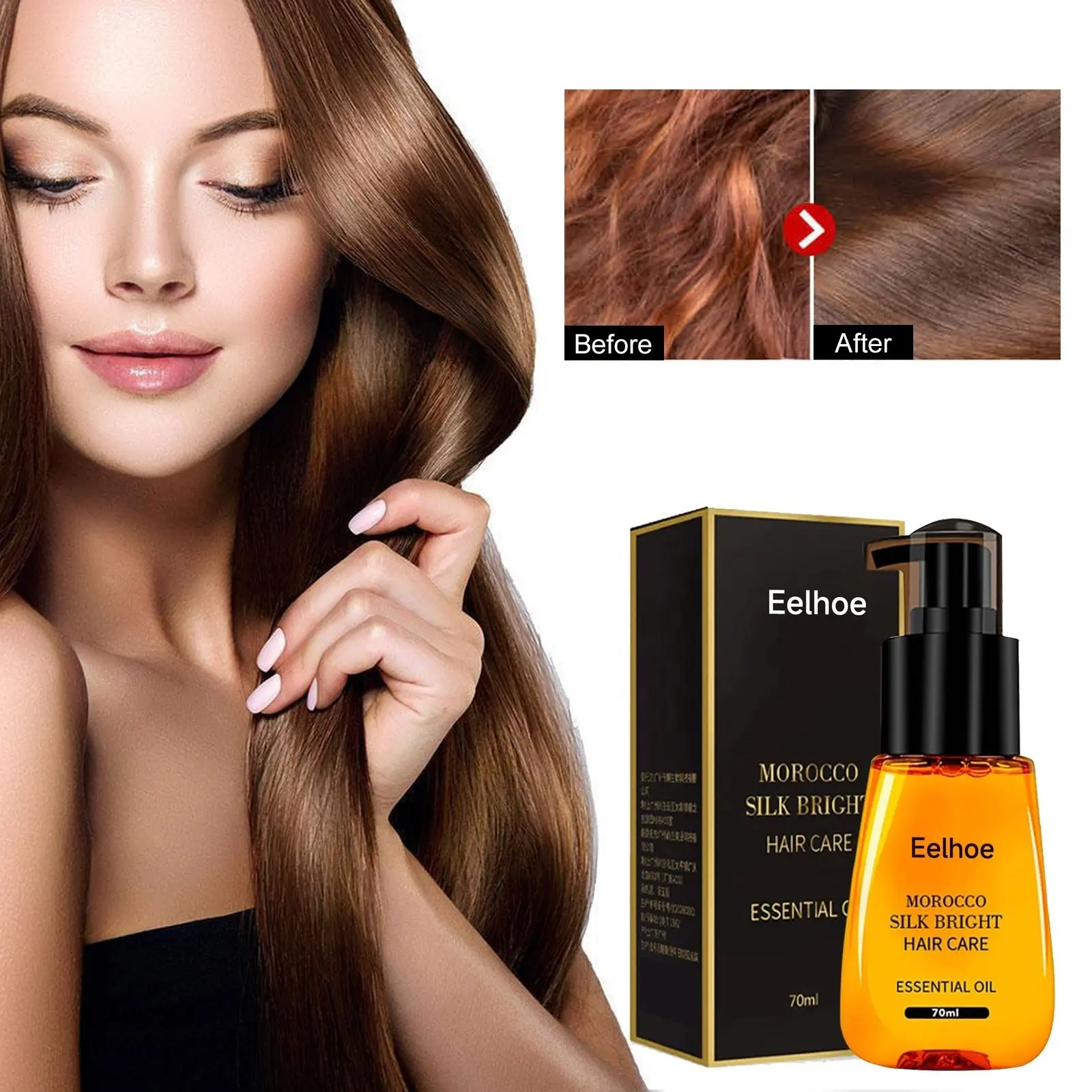 EELHOE 100% ธรรมชาติ Anti-Frizz มอยซ์เจอไรเซอร์ซ่อมแซมสมูทติ้งโมร็อกโกผ้าไหม Bright Argan โมร็อกโกน้ํามันหอมระเหยดูแลเส้นผม