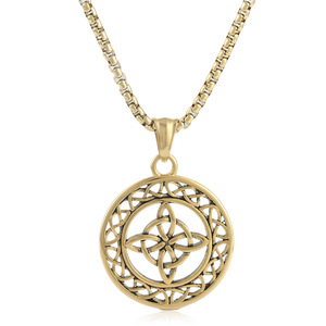 Irish <b>Flower</b> Pendant Necklace Stainless Steel Men's Hollow Geometric Design Silver Gold Chain 3.0*60cm - Product Image 3