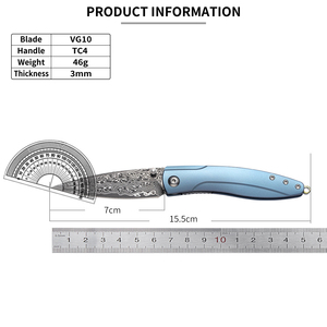 Cuchillo Plegable de Bolsillo de Acero de Damasco de Alta Calidad con Mango de Titanio, Cuchillo Utilitario para Exteriores, Cuchillo de Supervivencia para Uso Diario - Product Image 2