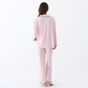 Pyjama 2 pièces SUHE PJ-054 avec volants et cœur brodé, vêtements de maison pour femme - Product Image 2