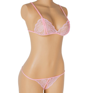 Lace Bra And Thong <b>Set</b> Black Low Rise Lingerie For Women Adult Wear - Product Image 2