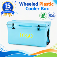 Glacière en plastique rotomoulé LLDPE+PU 120qt avec logo personnalisé, isolation, roues, ouvre-bouteille, pour aliments, canettes, pêche, extérieur