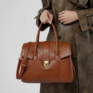 <span class=keywords><strong>Bolso</strong></span> de Cuero Encerado Vintage para <span class=keywords><strong>Mujer</strong></span>, 30cm, <span class=keywords><strong>Bolso</strong></span> Bandolera de Oficina con Cierre Metálico, OEM ODM - Product Image 2
