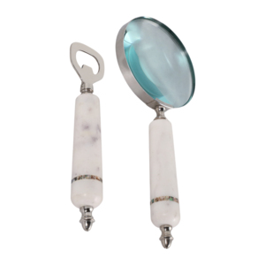 Set di lente d'ingrandimento e apribottiglie con manico in marmo, accessorio decorativo per tavolino da caffè, mensola, soggiorno - Product Image 3