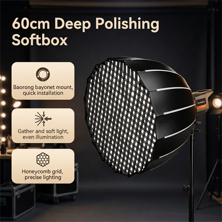 60cm Deep Polishing Softbox Quick Installation Gather and <strong>Soft</strong> Light Precise <strong>Lighting</strong> <strong>Photography</strong> Studio Accessories for Lights