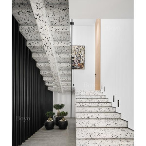 บันไดภายในอาคารพาณิชย์ บันไดลอยแบบโมเดิร์น บันไดหินขัดสีขาว - Product Image 5