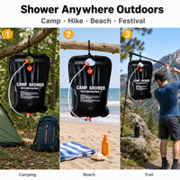 Sac de douche solaire portable carré 20L en PVC avec tuyau et robinet pour utilisation aux toilettes