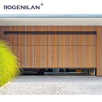 Puerta de Garaje Automática Rogenilan Villa, Rejilla de Aluminio Negra, Diseño Moderno con Rejillas y Listones, Puertas de Garaje con Puertas Peatonales