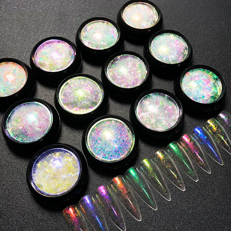 Private Label Chrome Powder Crystal Flakes Nail Sequins Holographic Glitter Nail Powder DIY Acrylic Powder